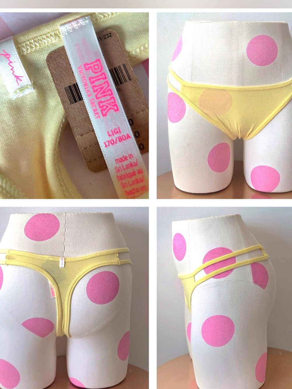 Victoria's Secret PINK Strappy Cotton Yellow Double-Strap Thong Panty NWT